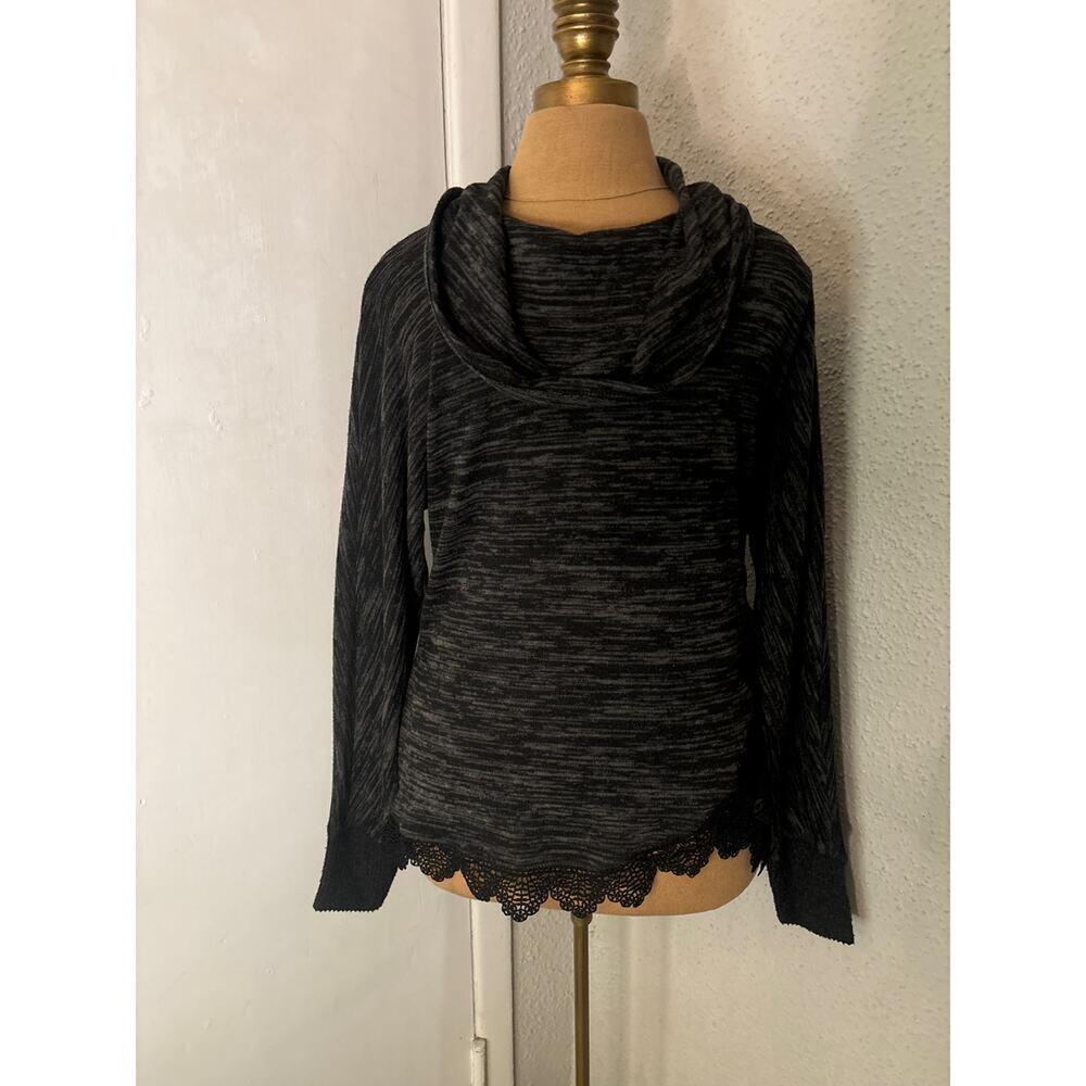 Cloth & Portrait Black Knit Cowl Neck Sweater S Lace Hem Winter Witchycore Retro